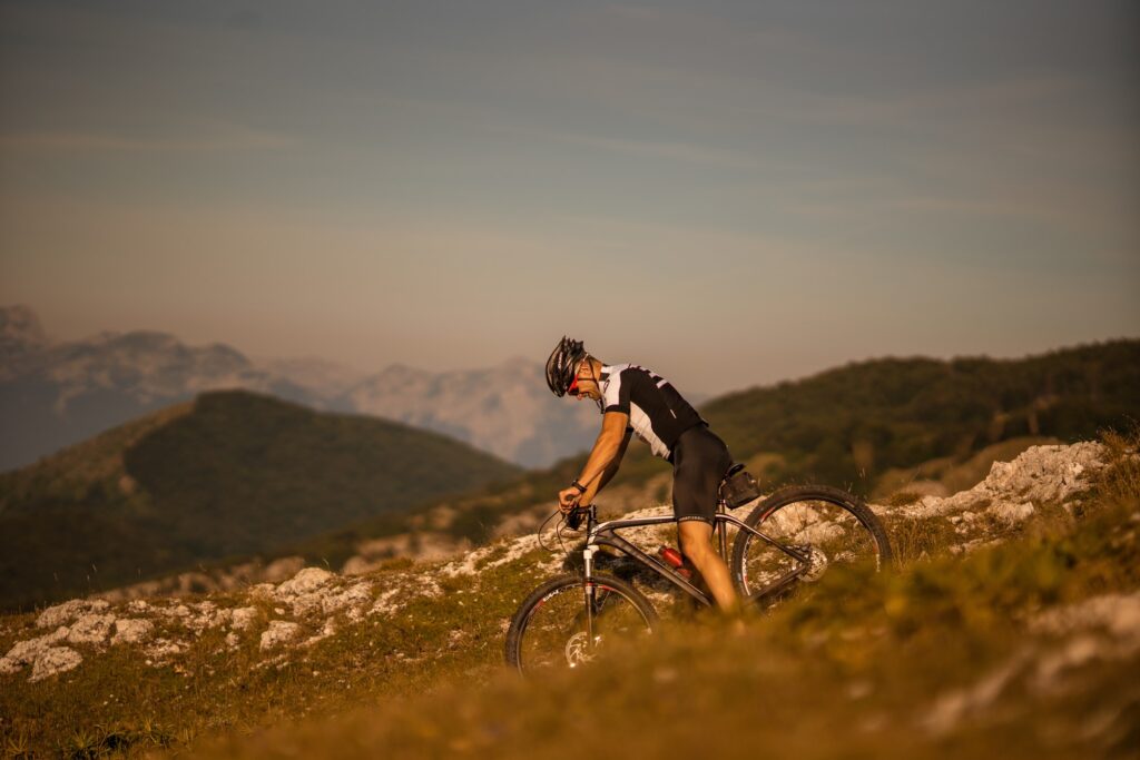 Mountainbiker on a bike in the mountains